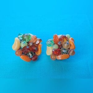 Vintage Japan Fruit Salad Beaded Clip On Earrings